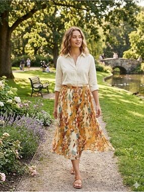 krazy kat Mustard Floral Maxi Skirt with Cream Accents